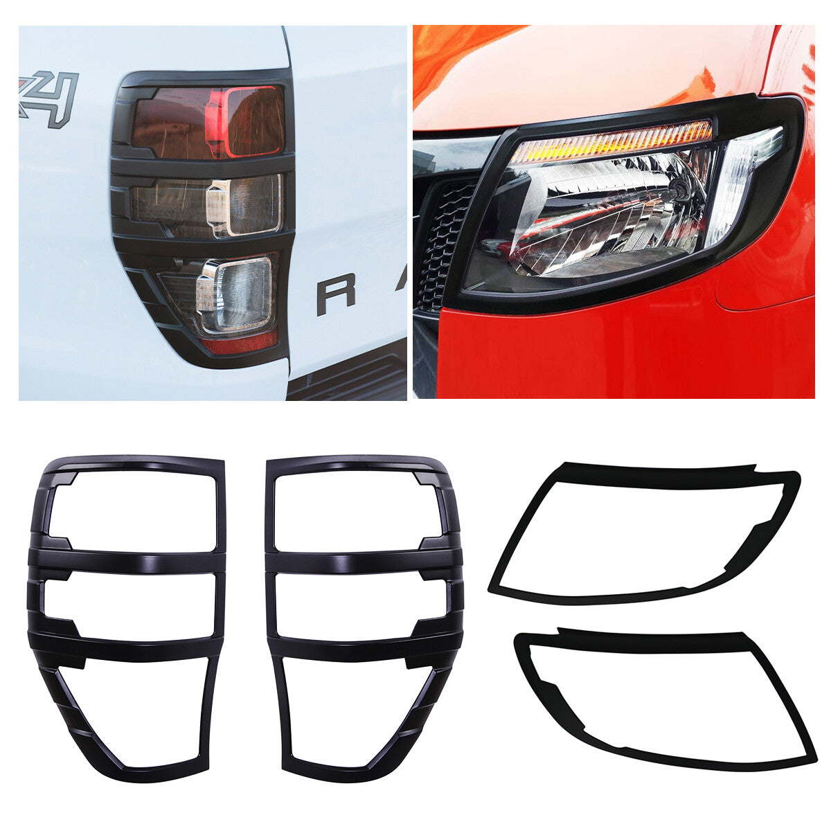 Ford Ranger Headlight & Tail Light Covers (4pcs) — T6 2012–2014 Matte Black